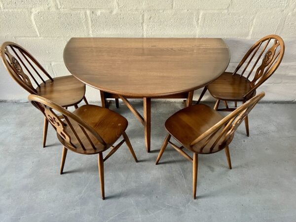Vintage Ercol Model 610 Drop Leaf Sutherland Dining Table & 4 Chairs
