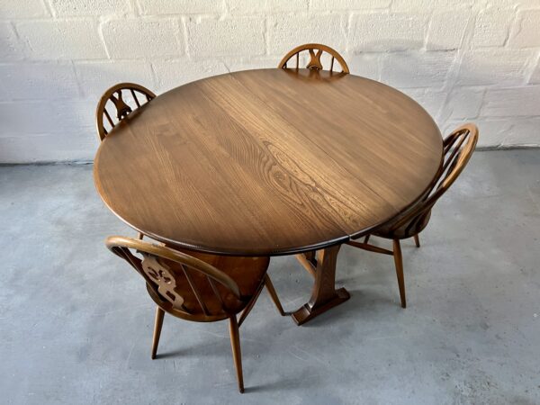 Vintage Ercol Model 610 Drop Leaf Sutherland Dining Table & 4 Chairs
