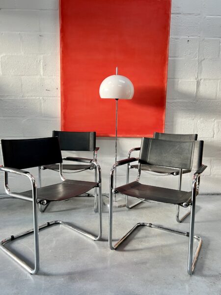 Set of 4 Black Faux Leather Chairs Bauhaus Style 