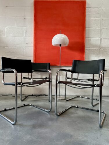 Set of 4 Black Faux Leather Chairs Bauhaus Style 