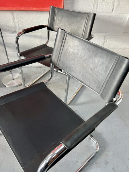 Set of 4 Black Faux Leather Chairs Bauhaus Style 