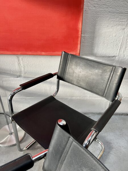 Set of 4 Black Faux Leather Chairs Bauhaus Style 