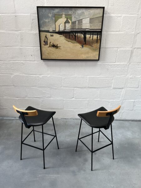 Pair of Black Framed 'Program' Stools Designed by Frank Guille for Kandya, 1958