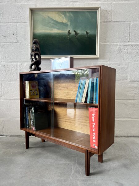 1960s Glass Sliding Door Bookcase Designed by Robert Heritage