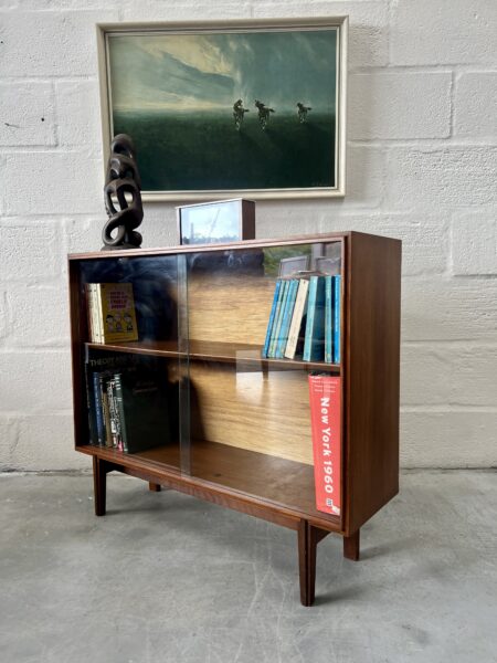 1960s Glass Sliding Door Bookcase Designed by Robert Heritage