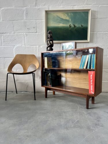 1960s Glass Sliding Door Bookcase Designed by Robert Heritage