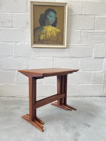 Danish Mid Century Teak Nesting Tables with Trestle Bases