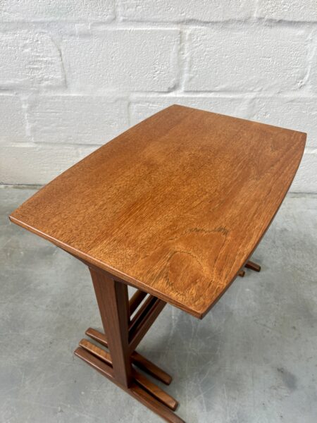 Danish Mid Century Teak Nesting Tables with Trestle Bases