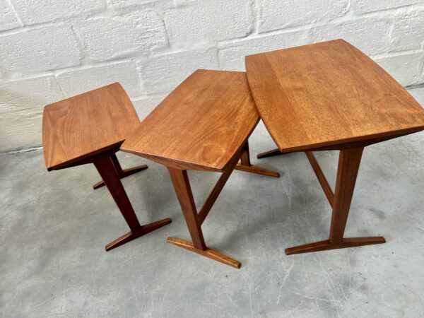 Danish Mid Century Teak Nesting Tables with Trestle Bases