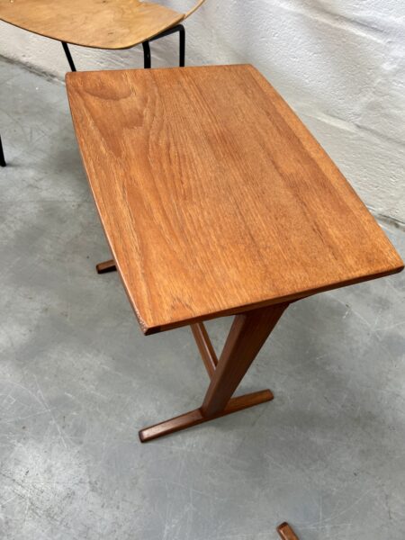 Danish Mid Century Teak Nesting Tables with Trestle Bases