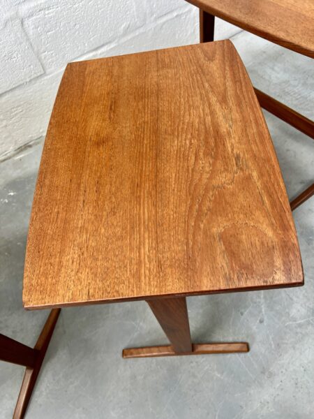 Danish Mid Century Teak Nesting Tables with Trestle Bases