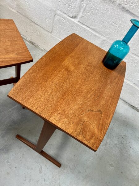 Danish Mid Century Teak Nesting Tables with Trestle Bases