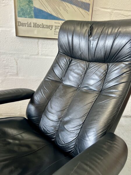 Vintage Black Leather Stressless Lounge Chair with Ottoman by Ekornes, Norway