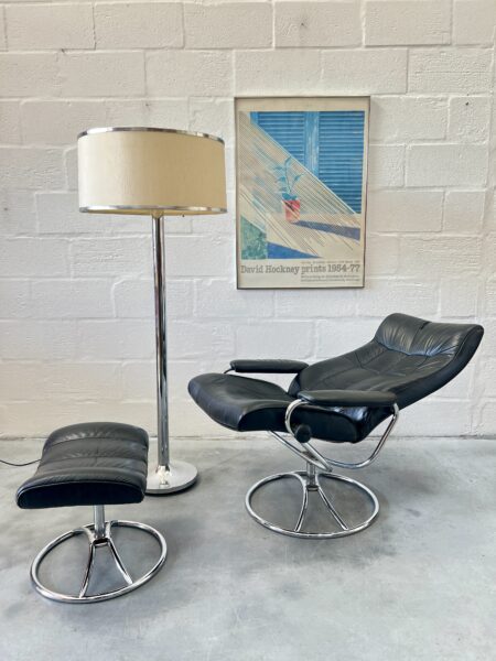 Vintage Black Leather Stressless Lounge Chair with Ottoman by Ekornes, Norway