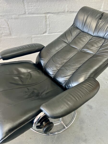 Vintage Black Leather Stressless Lounge Chair with Ottoman by Ekornes, Norway