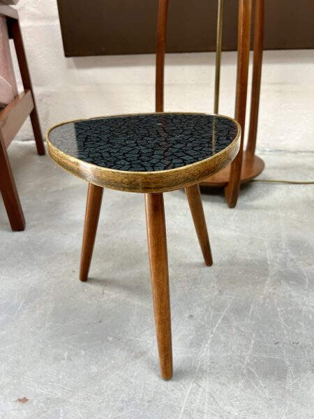 Mid 20th Century Side Table / Plant Table With Faux Tile Laminate Top