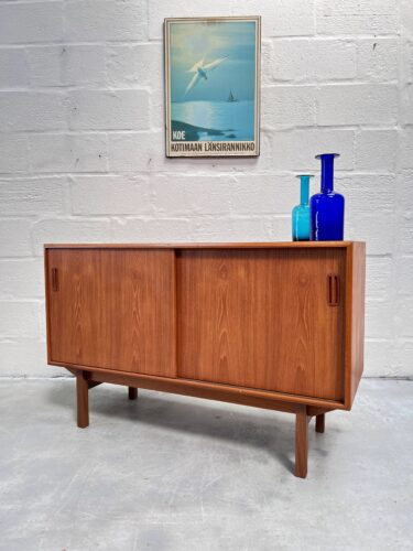 Mid Century Teak Sliding Door Compact Sideboard