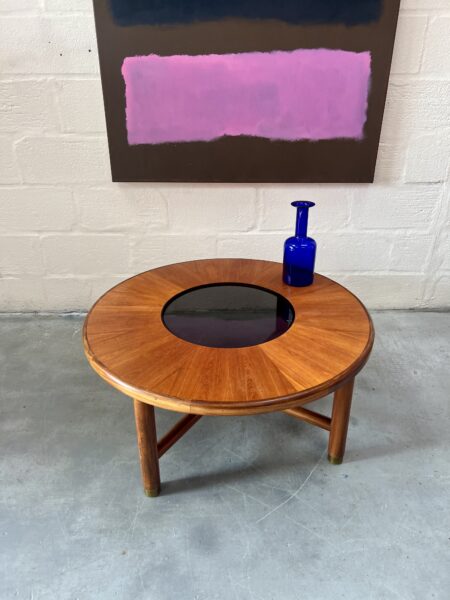 G Plan Teak Retro Circular Coffee Table With Smoked Glass Centre  