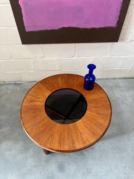 G Plan Teak Retro Circular Coffee Table With Smoked Glass Centre  