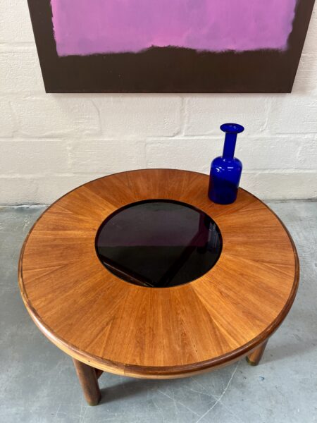 G Plan Teak Retro Circular Coffee Table With Smoked Glass Centre  