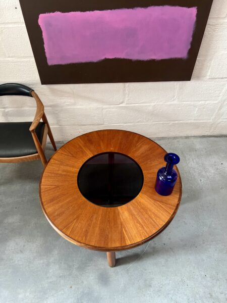 G Plan Teak Retro Circular Coffee Table With Smoked Glass Centre  