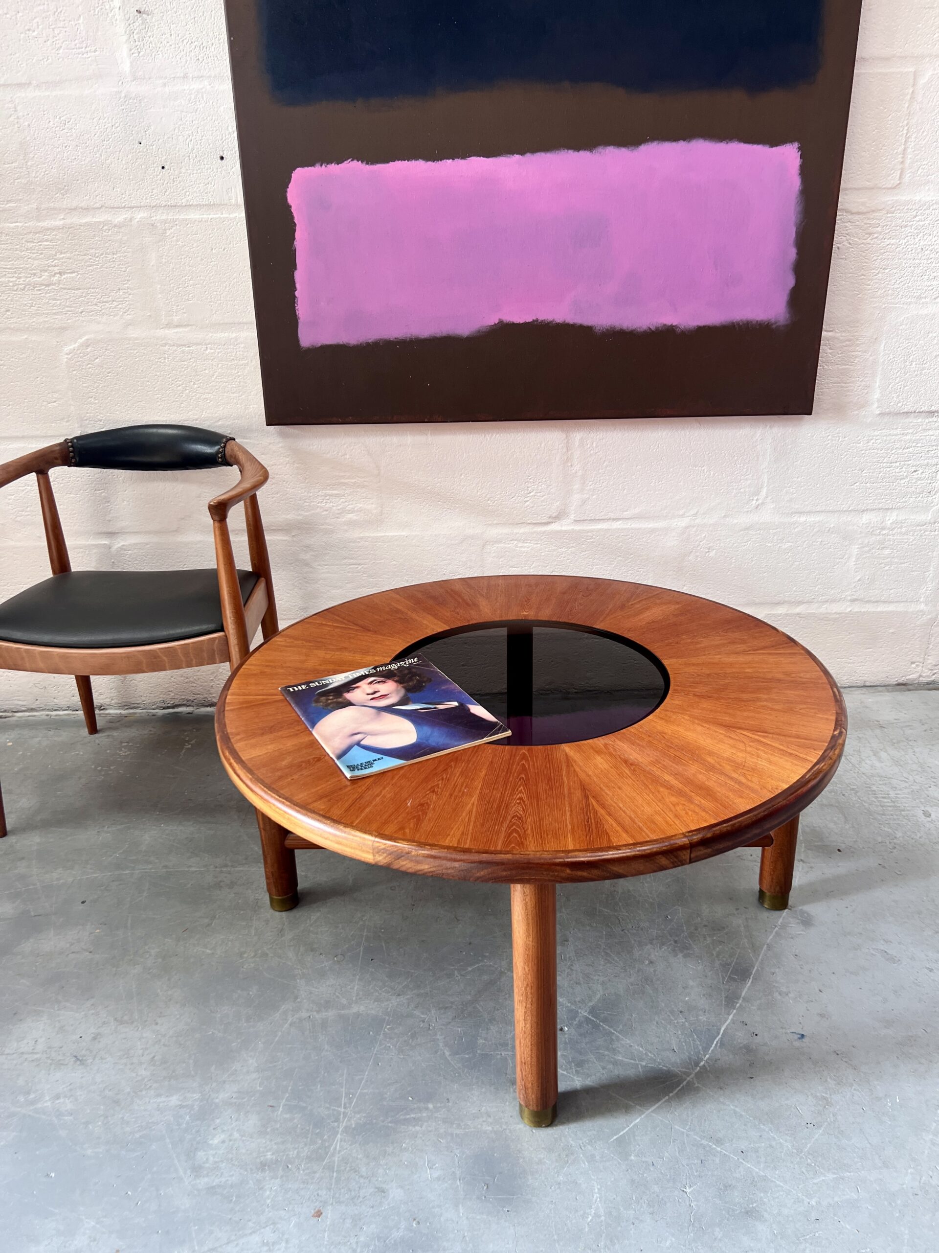 G Plan Teak Retro Circular Coffee Table With Smoked Glass Centre  