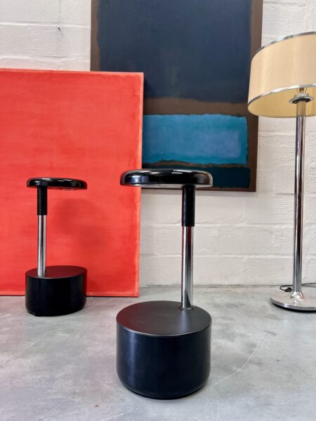 Pair of Roberto Lucci and Paolo Orlandini for Velca Legnan Italian Black Golf Stools