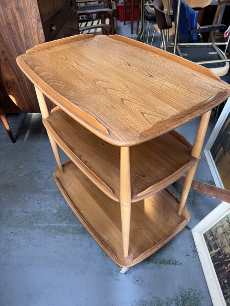 1980s Ercol 458 Windsor Elm & Beech Blond 3 Tier Hostess Drinks Trolley