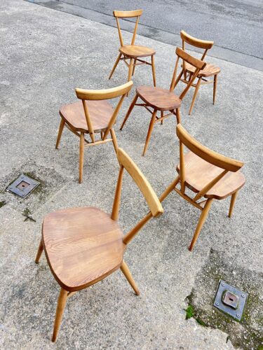 Set of Six Vintage Blue Label Ercol Stacking Chairs