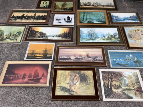 Selection of Vintage Mid Century Original Prints on Canvas & Board