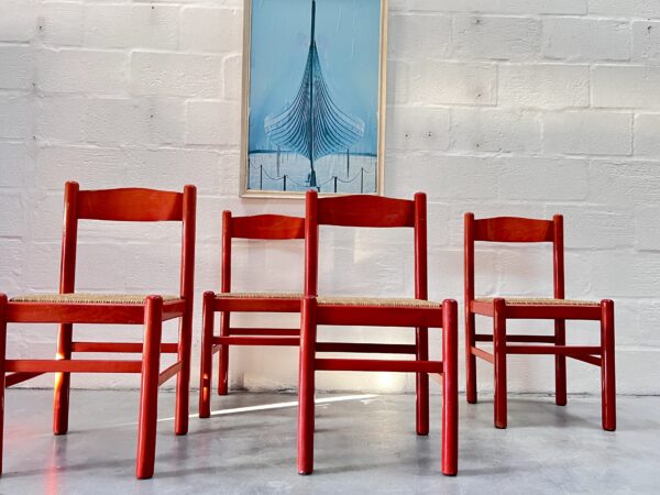 Set of 4 Vintage Habitat Rush Seat Dining Chairs