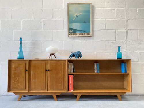 1950s Oak Matching Hallway Cabinet and Open Bookshelf