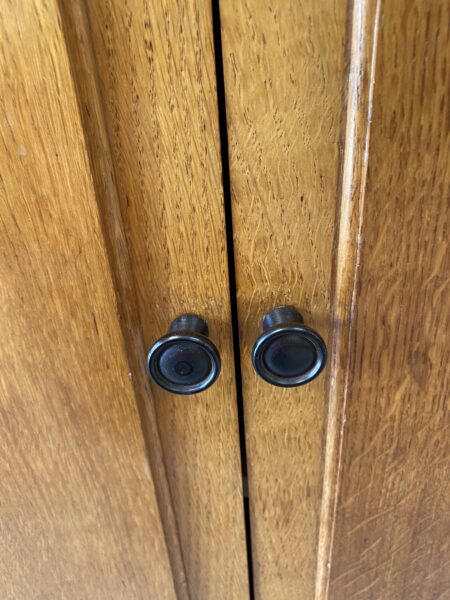 1950s Oak Matching Hallway Cabinet and Open Bookshelf