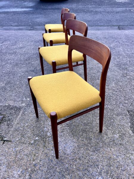 Four Mid Century Danish Model 75 Upholstered Dining Chairs By Niels Otto Møller for JL Møllers Møbelfabrik