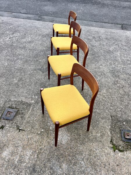 Four Mid Century Danish Model 75 Upholstered Dining Chairs By Niels Otto Møller for JL Møllers Møbelfabrik