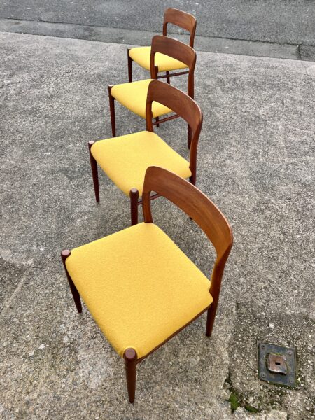 Four Mid Century Danish Model 75 Upholstered Dining Chairs By Niels Otto Møller for JL Møllers Møbelfabrik