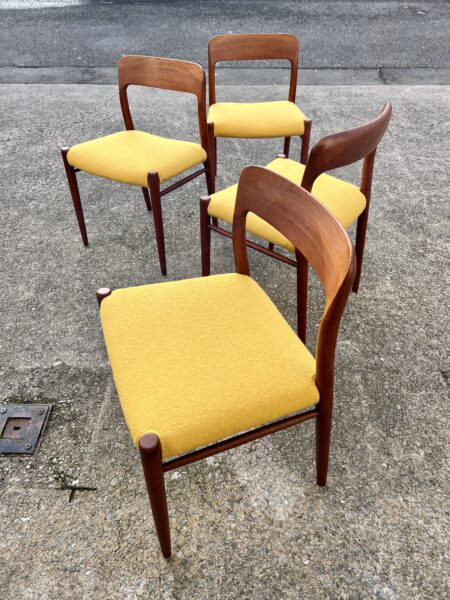 Four Mid Century Danish Model 75 Upholstered Dining Chairs By Niels Otto Møller for JL Møllers Møbelfabrik