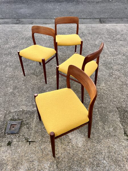 Four Mid Century Danish Model 75 Upholstered Dining Chairs By Niels Otto Møller for JL Møllers Møbelfabrik