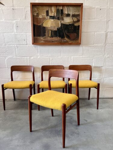 Four Mid Century Danish Model 75 Upholstered Dining Chairs By Niels Otto Møller for JL Møllers Møbelfabrik 