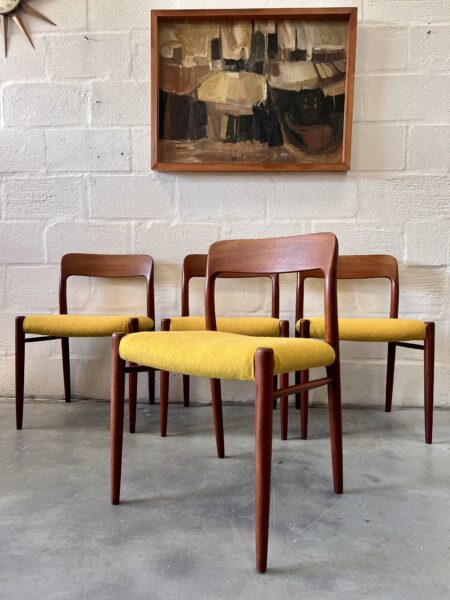 Four Mid Century Danish Model 75 Upholstered Dining Chairs By Niels Otto Møller for JL Møllers Møbelfabrik 