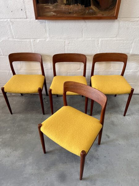 Four Mid Century Danish Model 75 Upholstered Dining Chairs By Niels Otto Møller for JL Møllers Møbelfabrik 