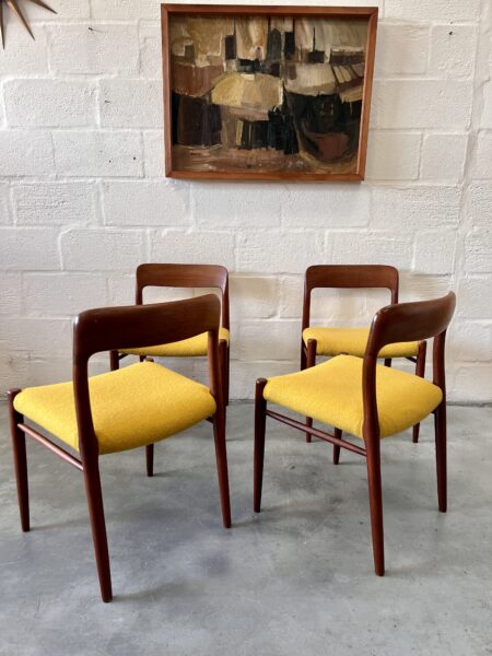 Four Mid Century Danish Model 75 Upholstered Dining Chairs By Niels Otto Møller for JL Møllers Møbelfabrik 