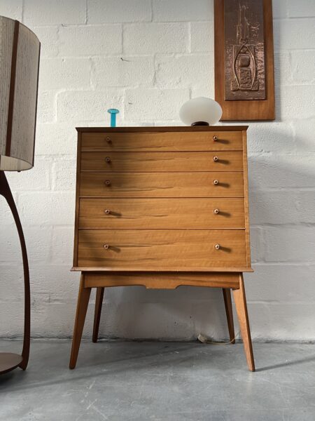 Vintage Pair of 1950s Alfred Cox Walnut Chest of Drawers