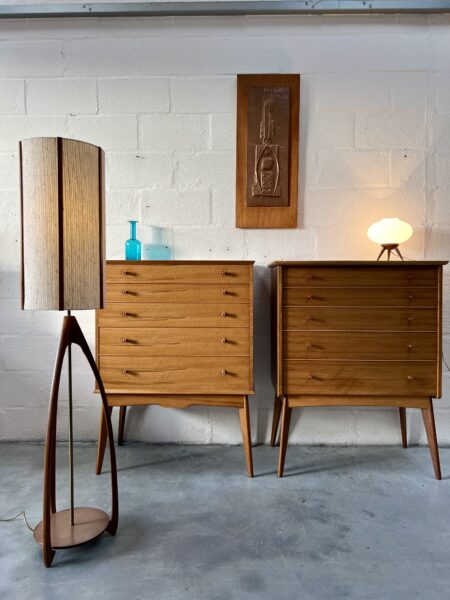 Vintage Pair of 1950s Alfred Cox Walnut Chest of Drawers