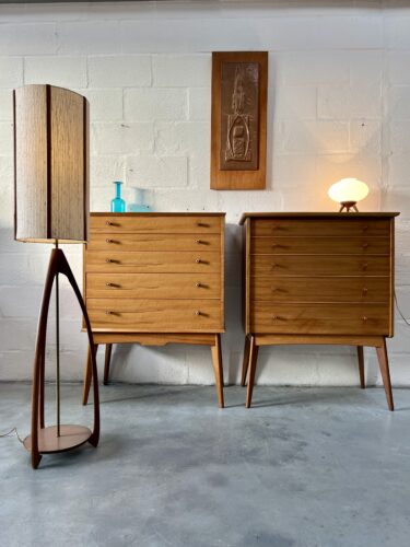 Vintage Pair of 1950s Alfred Cox Walnut Chest of Drawers