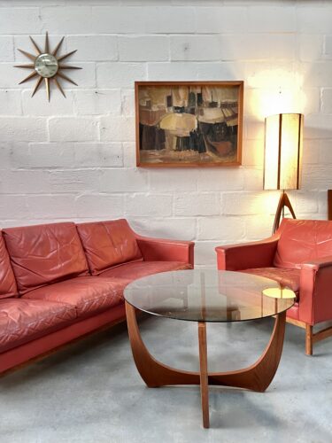 Mid Century Glass and Teak Circular Round Coffee Table