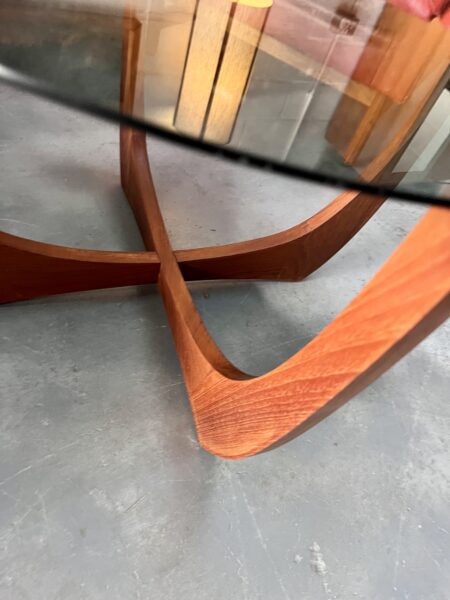 Mid Century Glass and Teak Circular Round Coffee Table