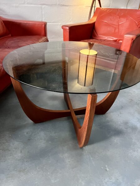 Mid Century Glass and Teak Circular Round Coffee Table