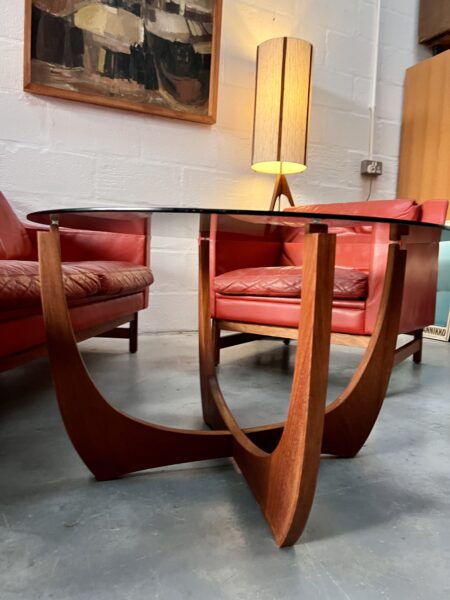 Mid Century Glass and Teak Circular Round Coffee Table