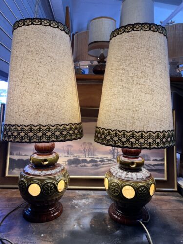 Pair of Mid Century German Fat Lava Pottery Lamps